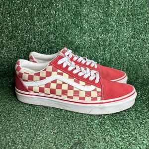 Vans Old Skool Checkerboard Suede Canvas Skate Sneakers Red White Women Size 9.0